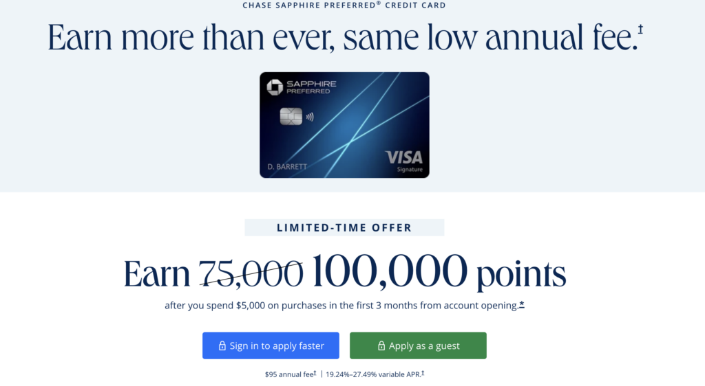 [Ends Soon] Chase Sapphire Preferred 100,000 Points Offer