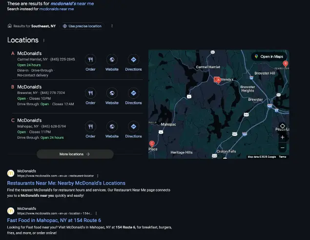 A Google search for “McDonald’s near me”