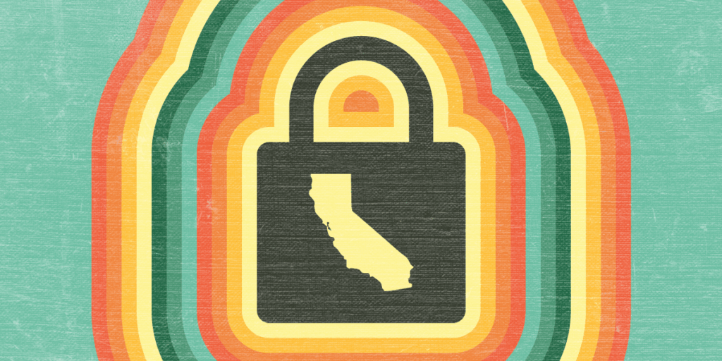 lock icon with CA state map & vintage colors